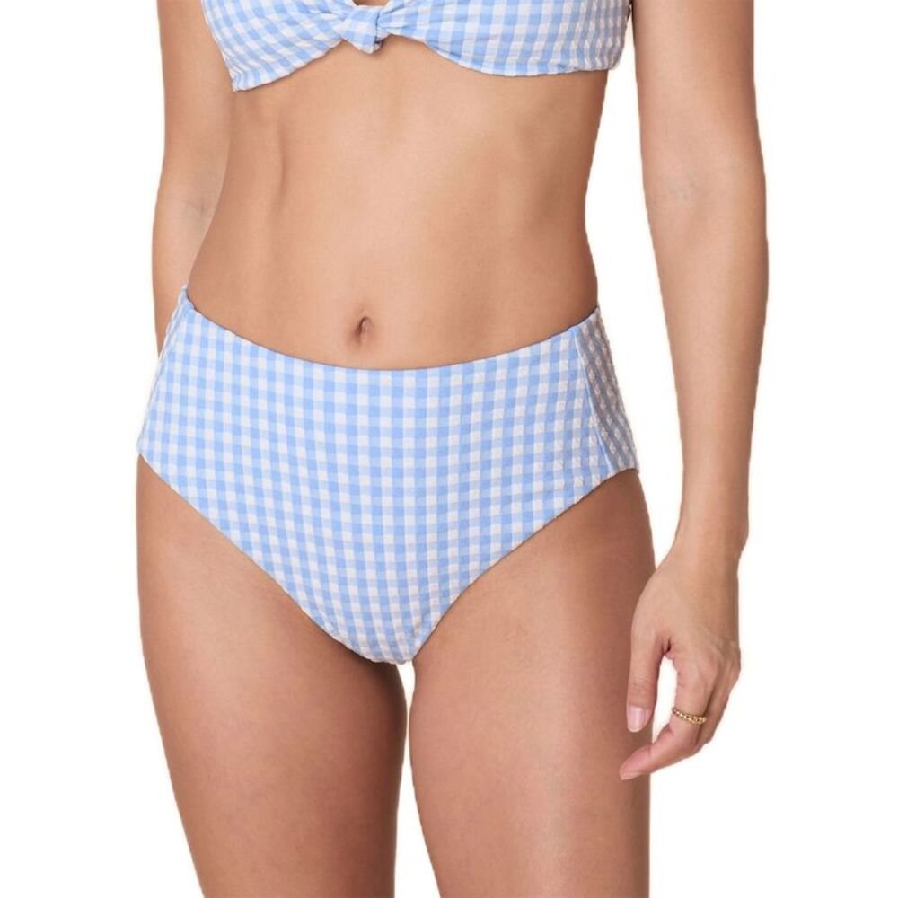 Andie Womens The High Rise Crinkle Bikini Bottom X-Large Sky Gingham - NWT $64